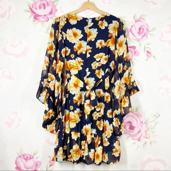 Betsey Johnson Bambi Floral Ruffle Bell Sleeves Dress 4 - Picture 6 of 13